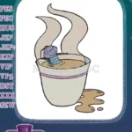 Cute Smiling Teabag Relaxing in Hot Coffee Spill Embroidery Designs - Instant Download