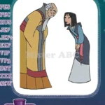 Mulan and Fa Zhou bowing respectful family embroidery designs - Instant Download