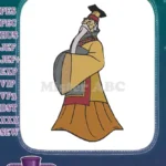 Wise Old Asian Emperor in Traditional Robes Embroidery Designs - Instant Download