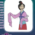 Mulan traditional Asian warrior princess embroidery designs with pink robe - Instant Download