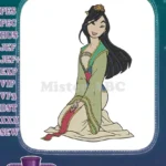 Elegant Mulan inspired kneeling princess traditional dress embroidery designs - Instant Download