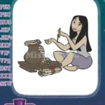 Disney Mulan warrior princess practicing ancient Chinese calligraphy art embroidery designs - Instant Download