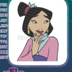 Beautiful Mulan inspired Asian princess in pink robe embroidery designs - Instant Download