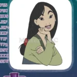 Smiling Mulan Disney Character Embroidery Designs with Long Black Hair - Instant Download
