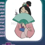 Disney Mulan character with fan and Cri-Kee embroidery designs - Instant Download