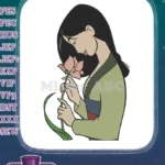 Beautiful Mulan Holding Delicate Pink Flower Embroidery Designs - Instant Download