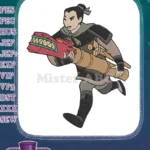 Animated heroine running with traditional Chinese dragon head embroidery designs - Instant Download