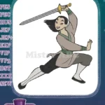 Mulan warrior princess with sword embroidery designs for heroic projects - Instant Download