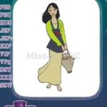 Disney Mulan carrying a teapot embroidery designs for fans - Instant Download