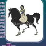 Warrior Mulan riding her majestic black horse embroidery designs - Instant Download