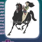 Mulan riding black horse powerful hero embroidery designs - Instant Download