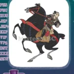 Mulan warrior riding black horse rearing embroidery designs - Instant Download