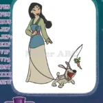 Mulan and Dog Chasing Carrot Stick Embroidery Designs - Instant Download