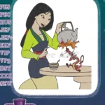Disney Mulan Pouring Hot Tea on Mushu Dragon Embroidery Designs - Instant Download