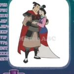 Romantic Mulan and Captain Shang embracing Disney embroidery designs - Instant Download