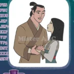 Romantic Mulan and Li Shang holding hands embroidery designs - Instant Download