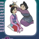 Traditional Mulan character hair styling beautiful Asian embroidery designs - Instant Download