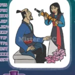 Mulan Disney heroine with sword confronting Shang embroidery designs - Instant Download