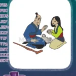 Mulan and Father Sharing Tea Ceremony Embroidery Designs - Instant Download