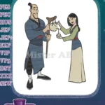 Mulan and Fa Zhou Tea Ceremony Father Daughter Embroidery Designs - Instant Download