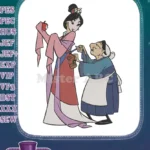 Asian Princess with Apple and Old Woman's Lantern Embroidery Designs - Instant Download