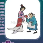 Mulan giving apple to Grandmother Fa embroidery designs - Instant Download