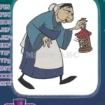 Mulan's Grandmother Fa holding Cri-Kee in birdcage embroidery designs - Instant Download