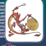 Mulan's Mushu Red Dragon Hitting Gong Embroidery Designs - Instant Download
