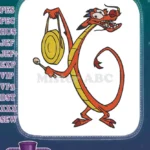 Mushu Red Dragon Holding Golden Gong Mulan Embroidery Designs - Instant Download