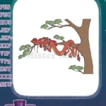 Mushu the red dragon sleeping on tree branch embroidery designs - Instant Download