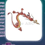 Funny red yellow dragon Mushu fire breathing embroidery designs - Instant Download