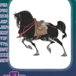 Majestic black galloping horse with saddle embroidery designs - Instant Download