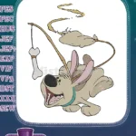 Cute cartoon dog Dug chasing bone scent trail embroidery designs - Instant Download