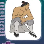 Strong Asian Warrior Man Sitting on Rock Embroidery Designs - Instant Download