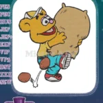 Playful Muppet-like character carrying heavy sack dropping object embroidery designs - Instant Download