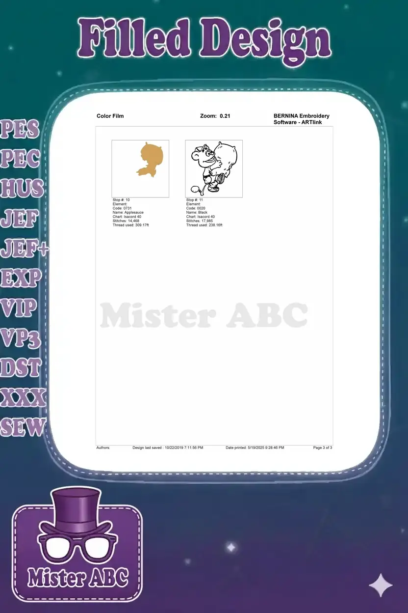 Second part of the color film for Animal from The Muppets embroidery, showing final color stop details.