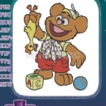 Cute Baby Fozzie Bear Playing with Toys Embroidery Designs - Instant Download