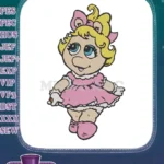 Cute Baby Miss Piggy Muppet Babies Embroidery Designs in Pink Dress - Instant Download