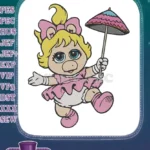 Cute Baby Miss Piggy holding colorful umbrella embroidery designs - Instant Download