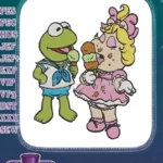 Sweet Muppet Babies Kermit Miss Piggy Eating Ice Cream Embroidery Designs - Instant Download