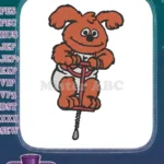 Playful cartoon puppy monster pogo stick embroidery designs - Instant Download