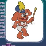 Happy brown puppy drum major hat musical note bib embroidery designs - Instant Download