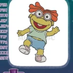 Happy Orange Haired Muppet Baby Embroidery Designs with Pink Glasses - Instant Download