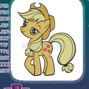 Vibrant embroidery design of Applejack from My Little Pony, featuring her signature hat and apple cutie mark.