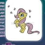 Cute Fluttershy yellow pony with butterflies embroidery designs - Instant Download