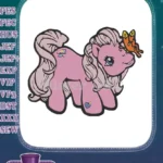 Cute Pink Pony with Butterfly and Flowers Embroidery Designs - Instant Download