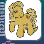 Cute yellow pony with lollipops and bow embroidery designs - Instant Download