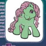 Cute green pony pink hair flowers embroidery designs - Instant Download