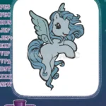 Cute Blue Flying Pony Pegasus Embroidery Designs - Instant Download