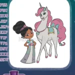 Cute Princess Girl and Magical Unicorn Embroidery Designs - Instant Download